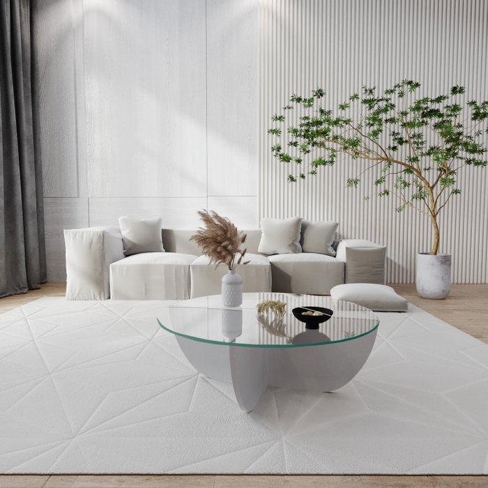 Hanah Home Lily - Mesa de centro blanca con cristal templado